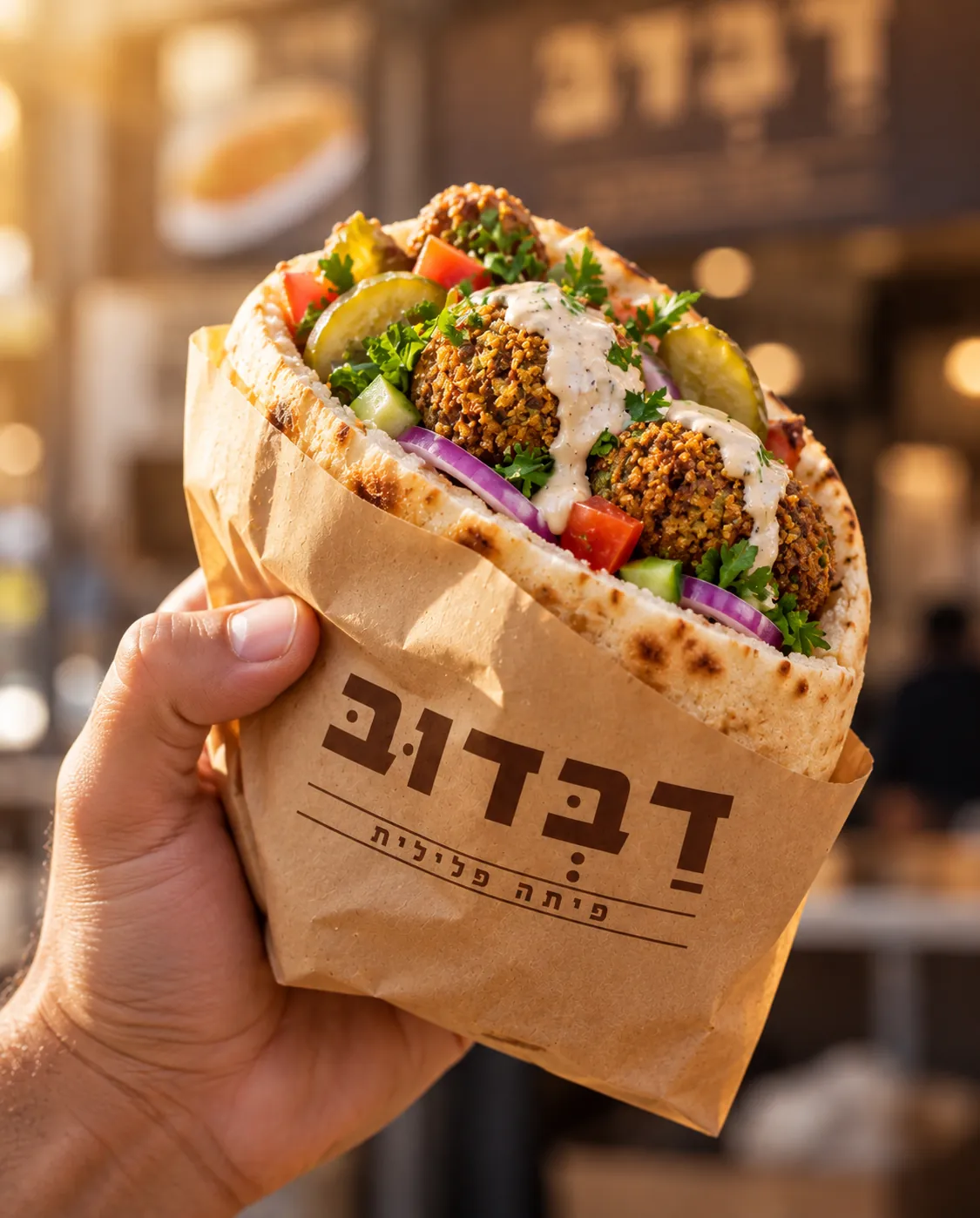 לקוח מחזיק פיתה